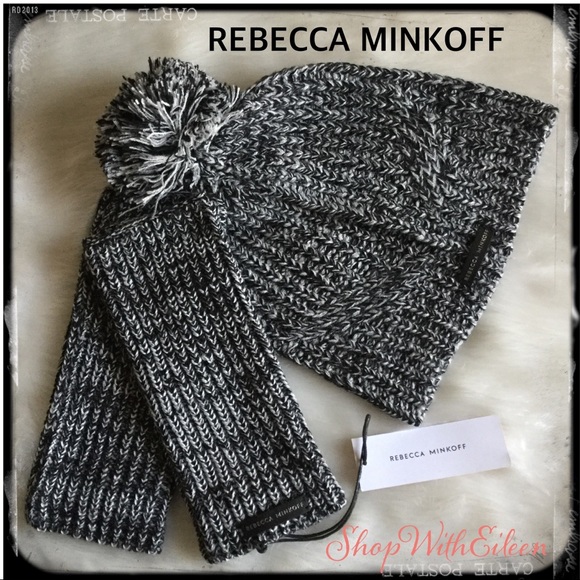 REBECCA MINKOFF Black Marled Beanie Hat and Arm Hand Warmer Set main image 5